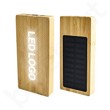 Bambusowy podświetlany power bank solarny PW72